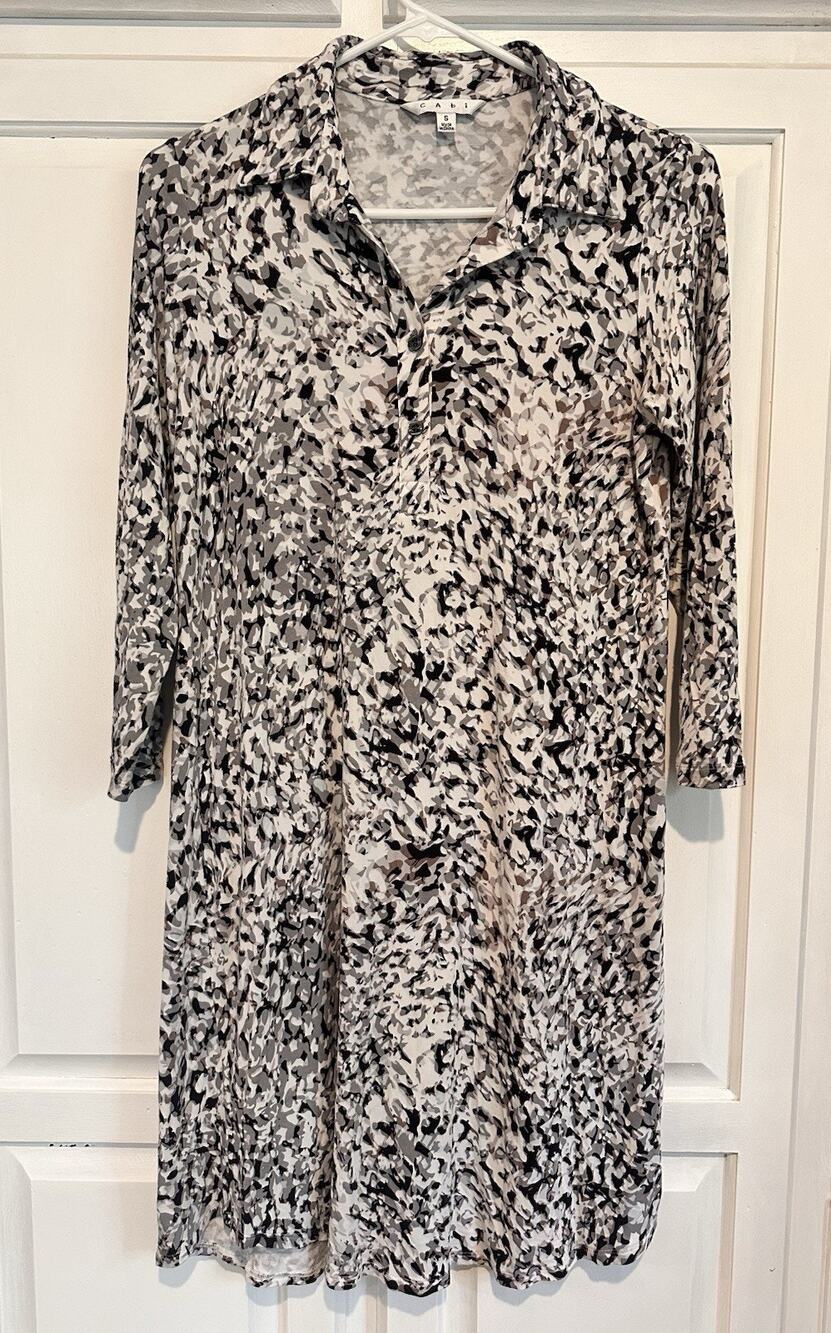 Cabi Dress Animal Print Long Sleeve Shift Jersey Size Small Collared